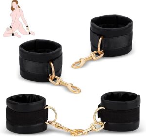 Kit Bondage Douceur – Menottes Poignets & Chevilles Réglables en Satin Noir