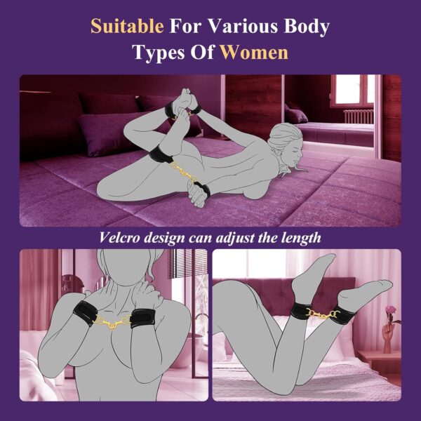 Kit Bondage Douceur – Menottes Poignets & Chevilles Réglables en Satin Noir